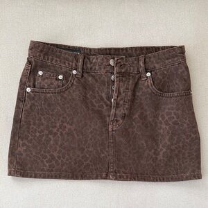 Zara Brown Leopard-Print Denim Mini Skirt